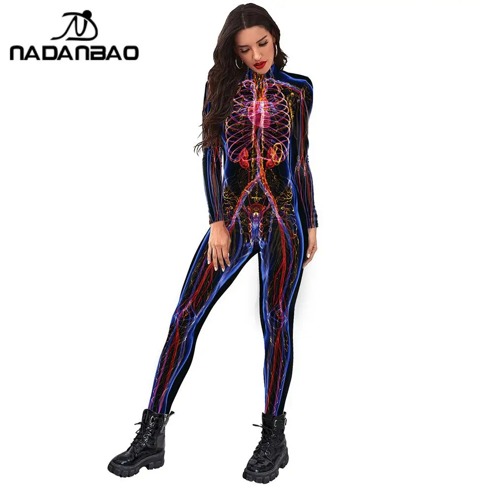 

NADANBAO 3D Perspective Print Jumpsuits Female Halloween Party Bodysuit Women Carnival Costumes Casual Sexy Bodycon Rompers