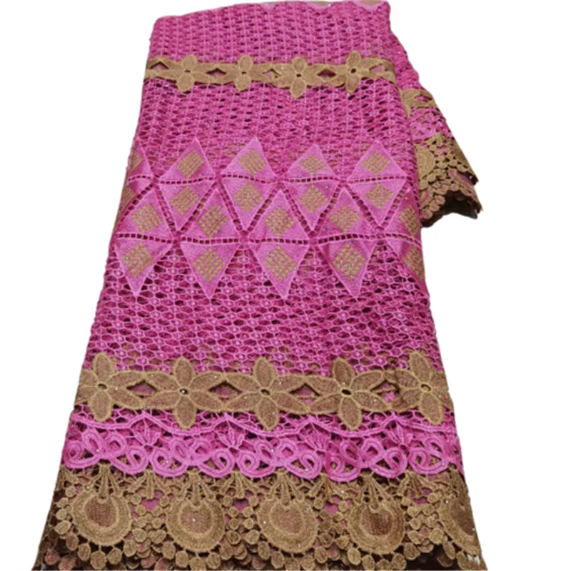 

2022 Pink African Lace Fabric High Quality French Mesh Lace Fabric With Stones Embroidery Guipure Cord Milk Silk Laces