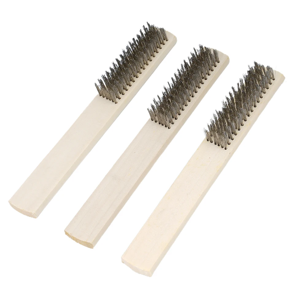 

3 Pcs Stainless Steel Wire Brush W/ Wood Handle Wire Brush Rust Removal 8.07Inch For Hand Cleaning Tools
