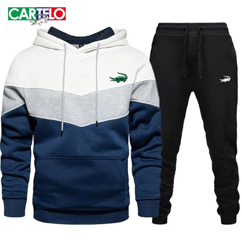 2023 New Cartelo printed men's fleece hoodie sports casual long-sleeved warm autumn and winter hoodie+trousers set