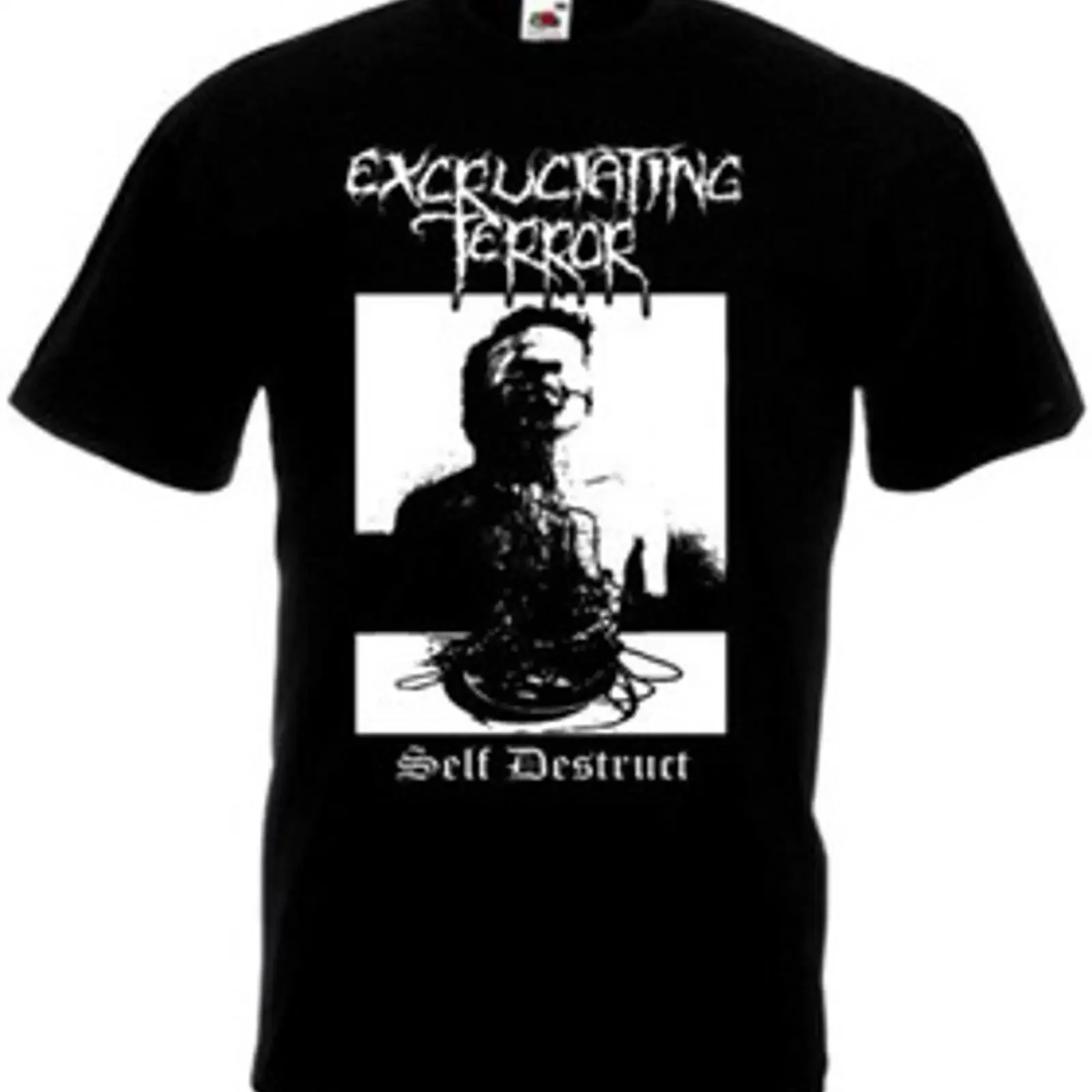 Фото Футболка Excruciating Terror v12 Self Destruct в стиле хардкор-панк, черная, все размеры S-5XL, винтажная, слегка потертая. №1