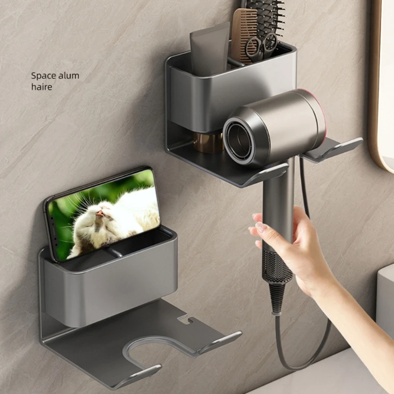 

Hair Dryer Holder Wall Mount Stand Organizer Blow Dryer Bathroom Storage Rack Hair Dryer Self-Adhesive Hair Tool Shelf