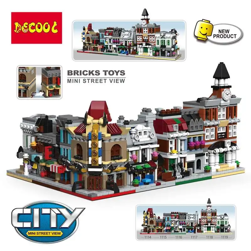 DECOOL City строительные блоки уличный вид архитектура кирпичный банк магазин