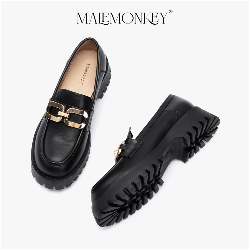 Platform Shoes Women Loafers 2023 Spring Ladies Thick Sole Slip on Flats Genuine Leather Casual Buckle Shoe Zapatos De Mujer