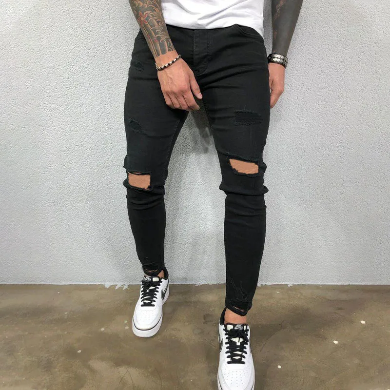 Ripped Jeans for Men Stretch Skinny Casual Pants Fashion Streetwear Jean Homme Pantalones Hombre Slim Fit Jeans Men Black Blue