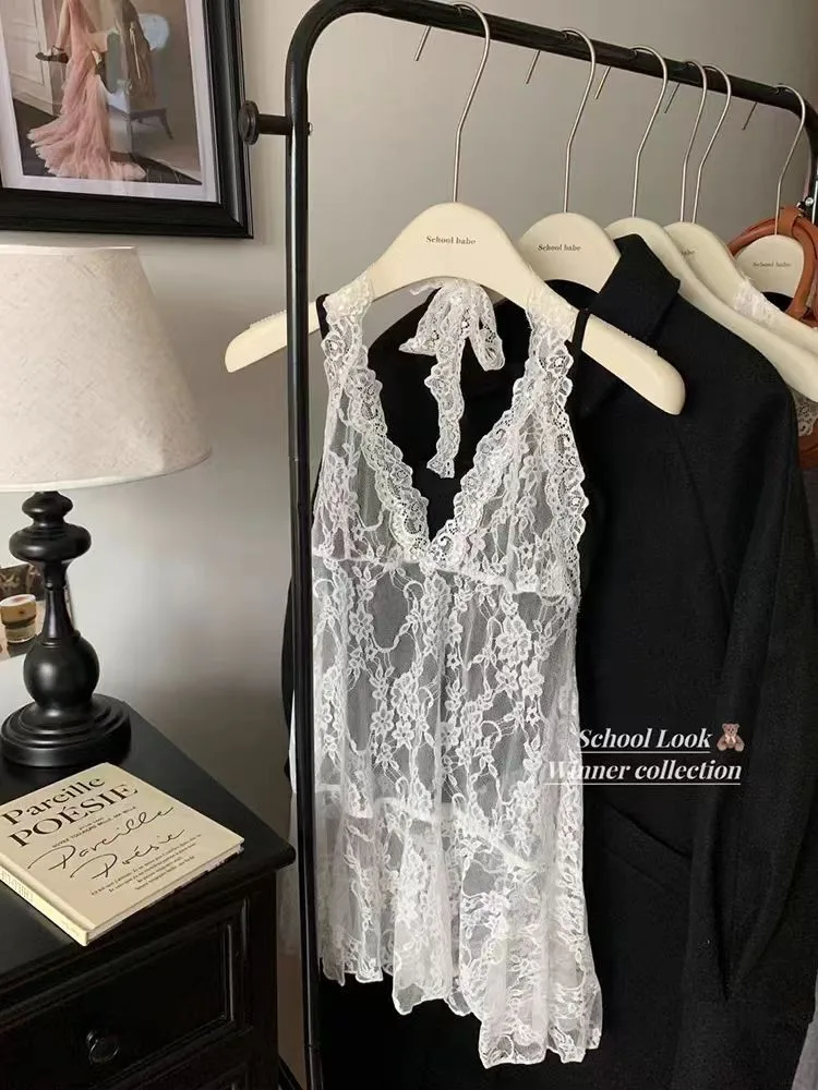 Женский кружевной топ без рукавов с открытой спиной