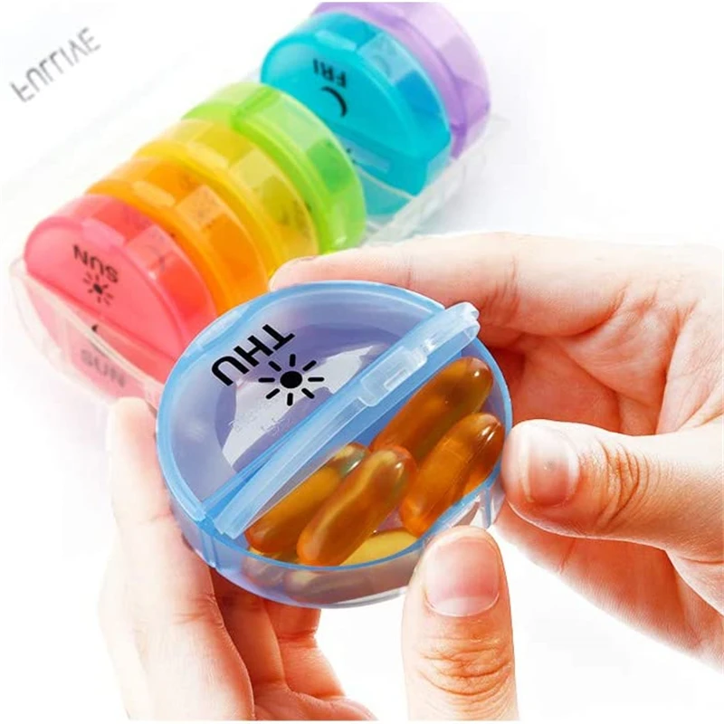 

Круглый прозрачный пластиковый органайзер для лекарств на 7 дней, контейнер для таблеток, портативный дорожный контейнер для хранения, дома...