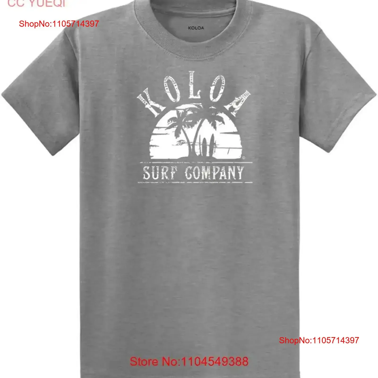 Фото Футболка мужская Koloa Surf Co Heavyweight из 100% хлопка, спортивная, цвета меланж белый, с принтом «Пальмы на закате», большие размеры, винтажная №1