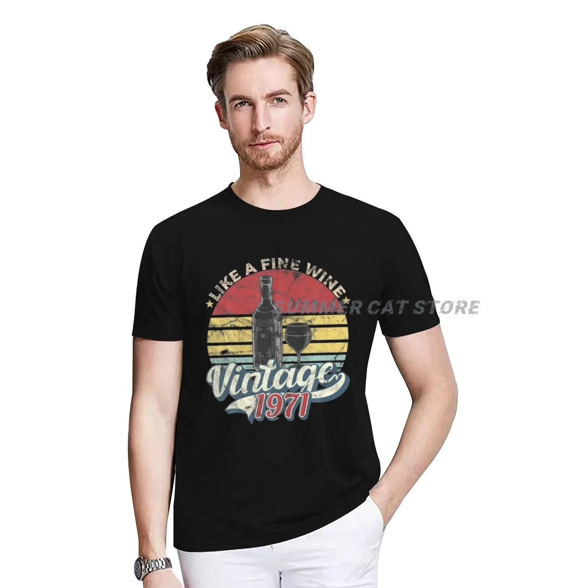 

Wife 50th Birthday Like A Fine Wine Vintage 1971 F t-Shirt For Men women Short Sleeve Plain Casual Fashion Clothes