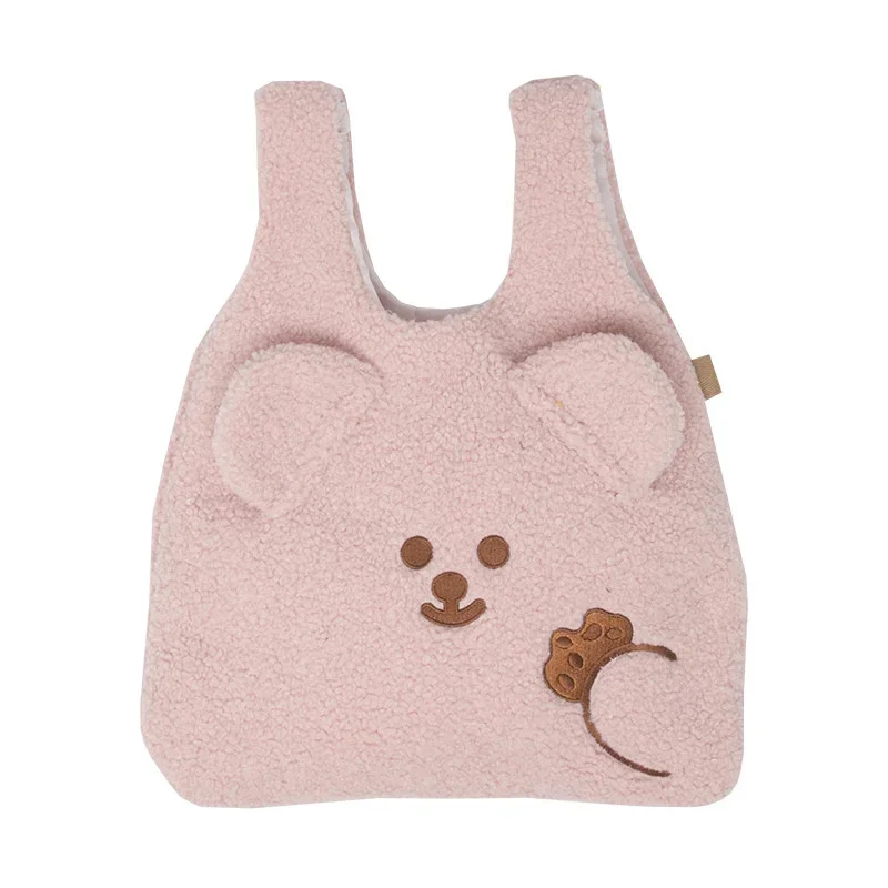 

New Winter Soft Plush Tote Bag Women Cartoon Embroidery Imitation Lamb Hair Shoulder Bag for Women 2023 Shopper Bag Bolsa