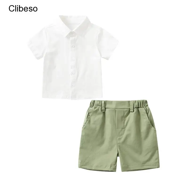 

2023 Summer Baby Boys Fall Clothes Set Kid Boy Cartoon White Shirt Top Pant Green Suit Children Casual Playwear Infant Outerwear
