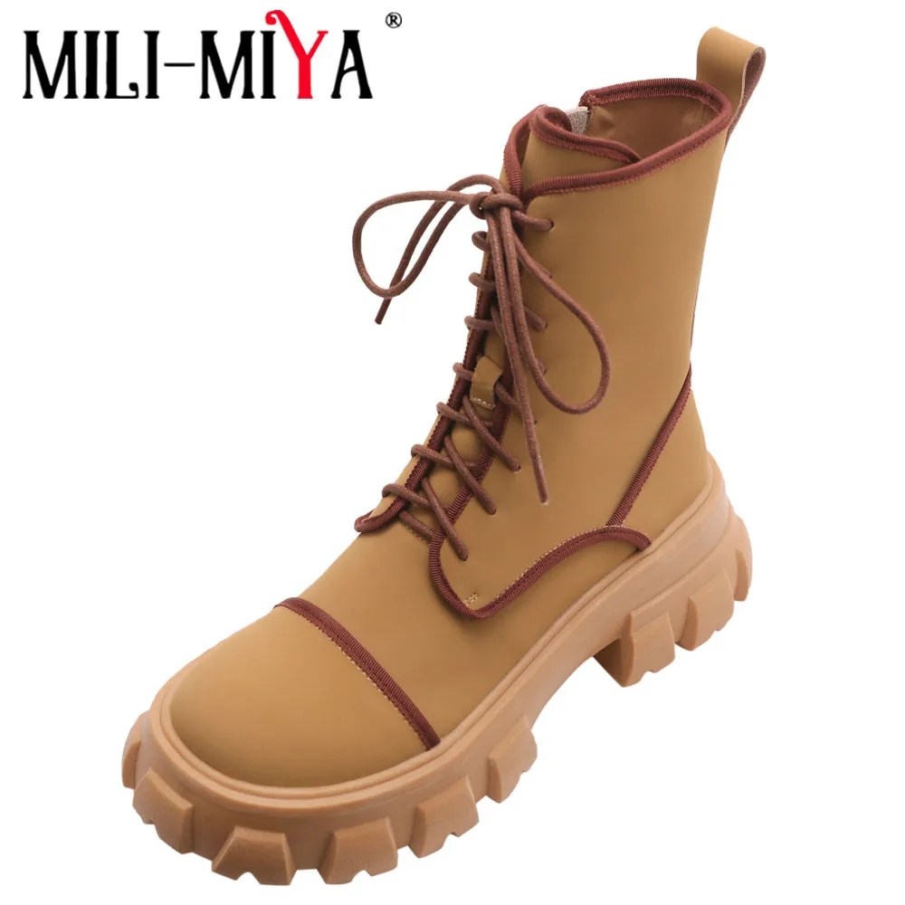 

Женские ботильоны из натуральной кожи MILI-MIYA, полусапожки на толстом каблуке с круглым носком, размеры 34-40, ручная работа