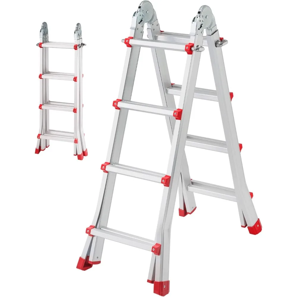 Фото Plegables Aluminio, Escalera Plegable, Escalera telescópica, Extensible en 4x4 (8+8 escalones) 4 Metros desplegada y 2 Metros e №1