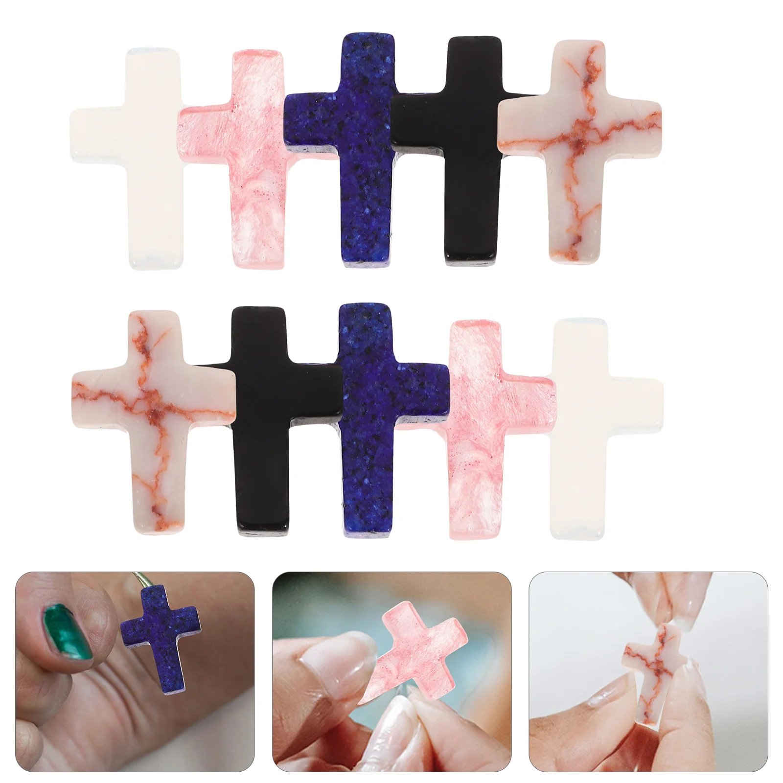 

10 Pcs Cross Pendant Shim Beads Crystal Ornament Small Charms Bracelets Jewelry Craft Accessories