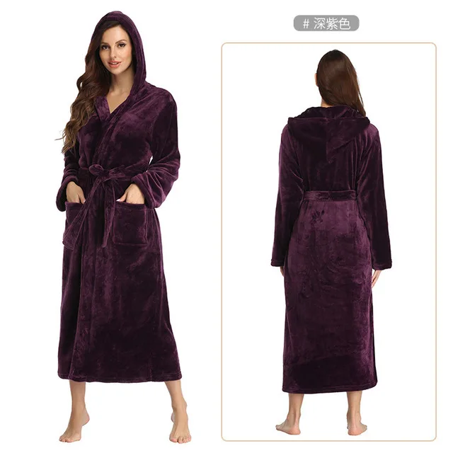 Hooded Nightgown home clothes autumn winter warm thickened Nightgown bathrobe lengthened flannel couple Nightgown