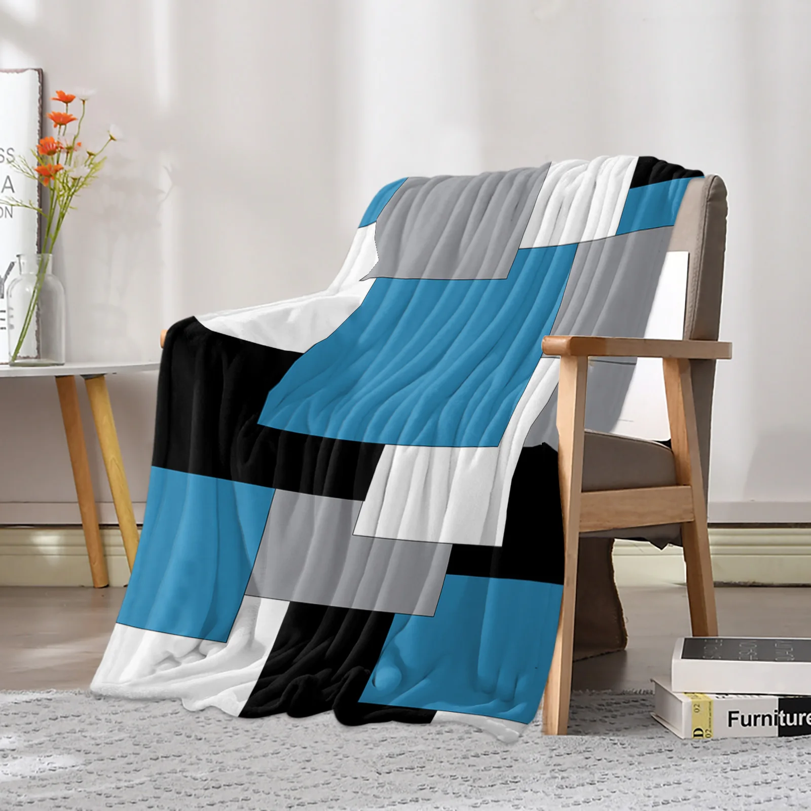 Синий черный серый лоскутное одеяло с абстрактным искусством в средневековом