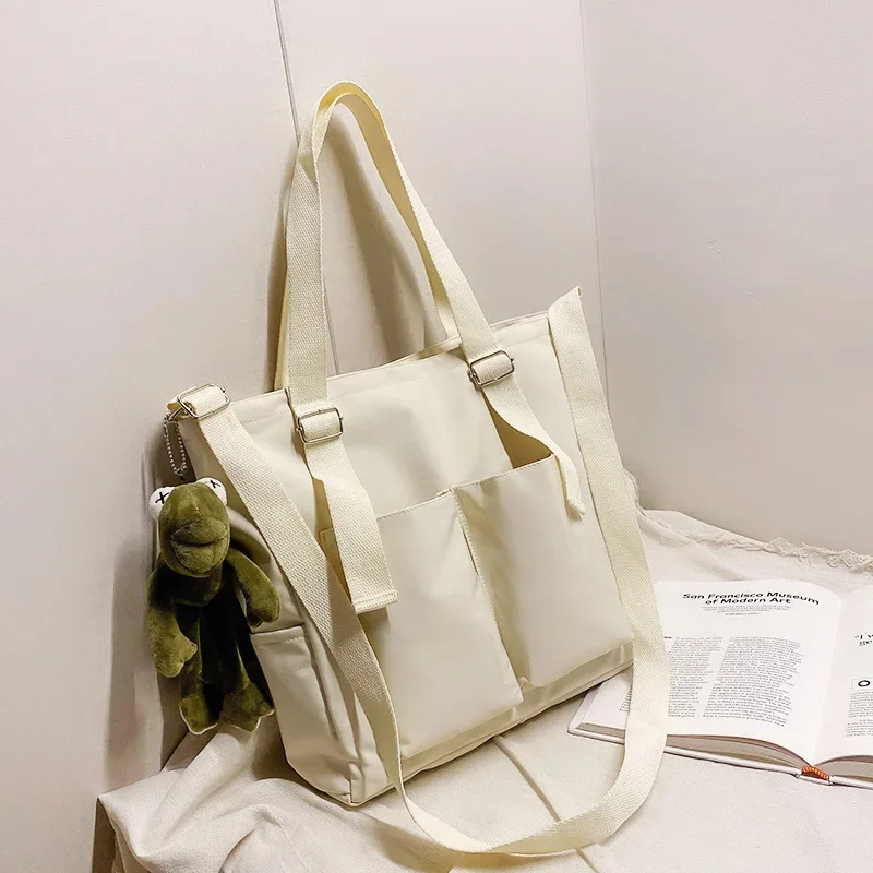 

Spring New Ladies Shopping Bag Simple Fashion Handbag 2023 Nylon Waterproof Solid Color Messenger Large Capacity Shoulder Bag