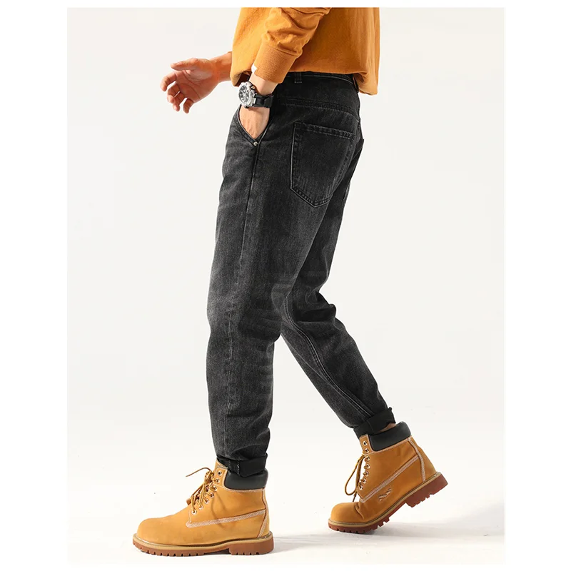 Streetwear Men American Vintage Loose Black Jeans 2022 Autumn and Winter New Pattern Fashion Straight Cylinder Trousers Female