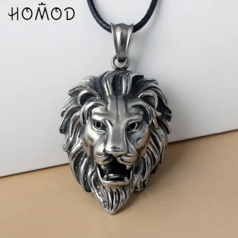 

Ожерелье HOMOD в стиле хип-хоп с большой подвеской в виде головы льва, винтажная цепочка в форме короля животных, веревка в стиле хип-хоп для му...