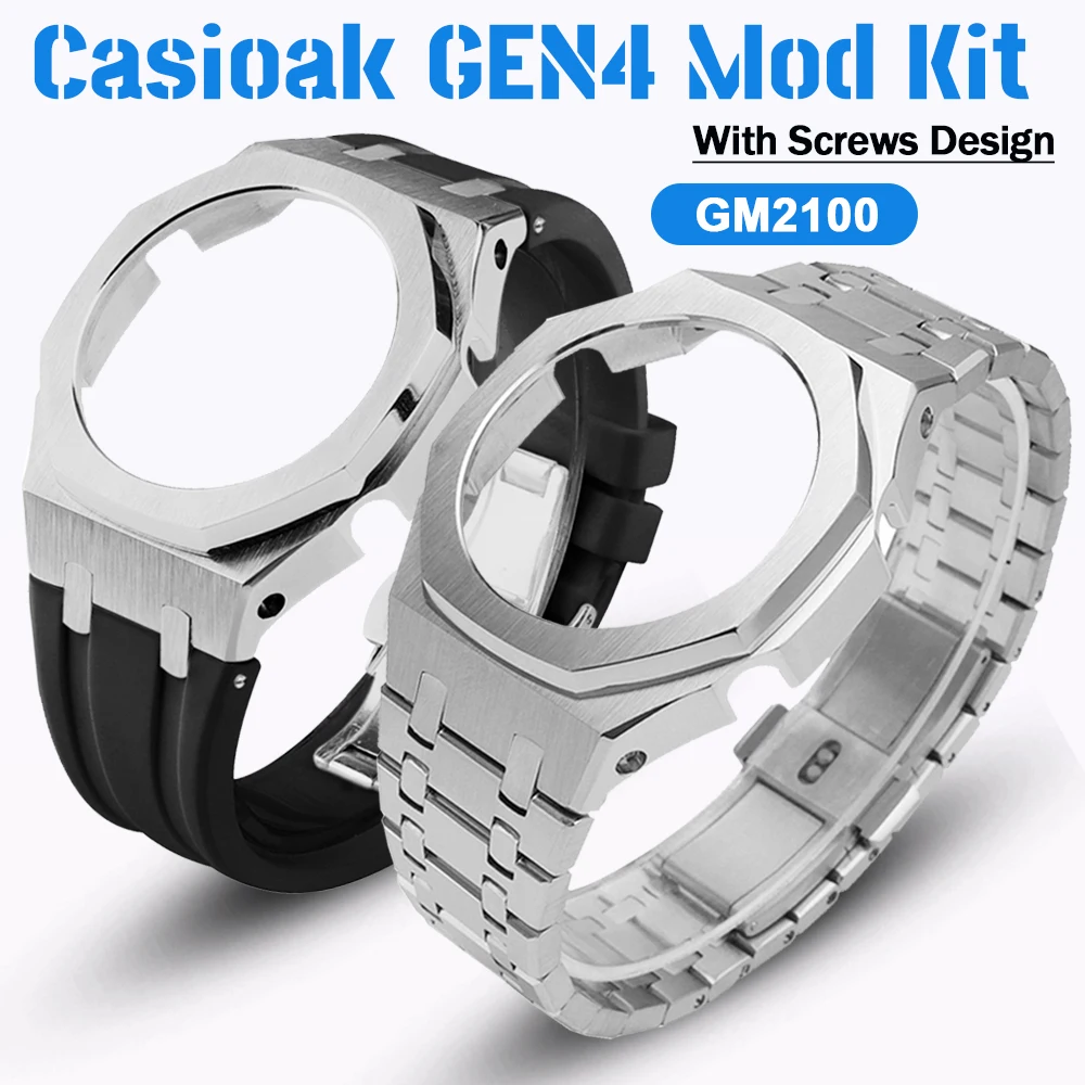

GM2100 Luxury Mod kit Frame Bumper GEN4 For Casioak Watch Stainless Steel Metal Case Bezel Rubber Strap Band With Screws Correa