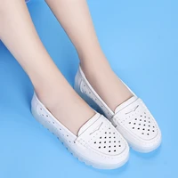 womens shoes soft soled leather shoes flat soled hospital shoes white round head comfortable work shoes hollow and breathable