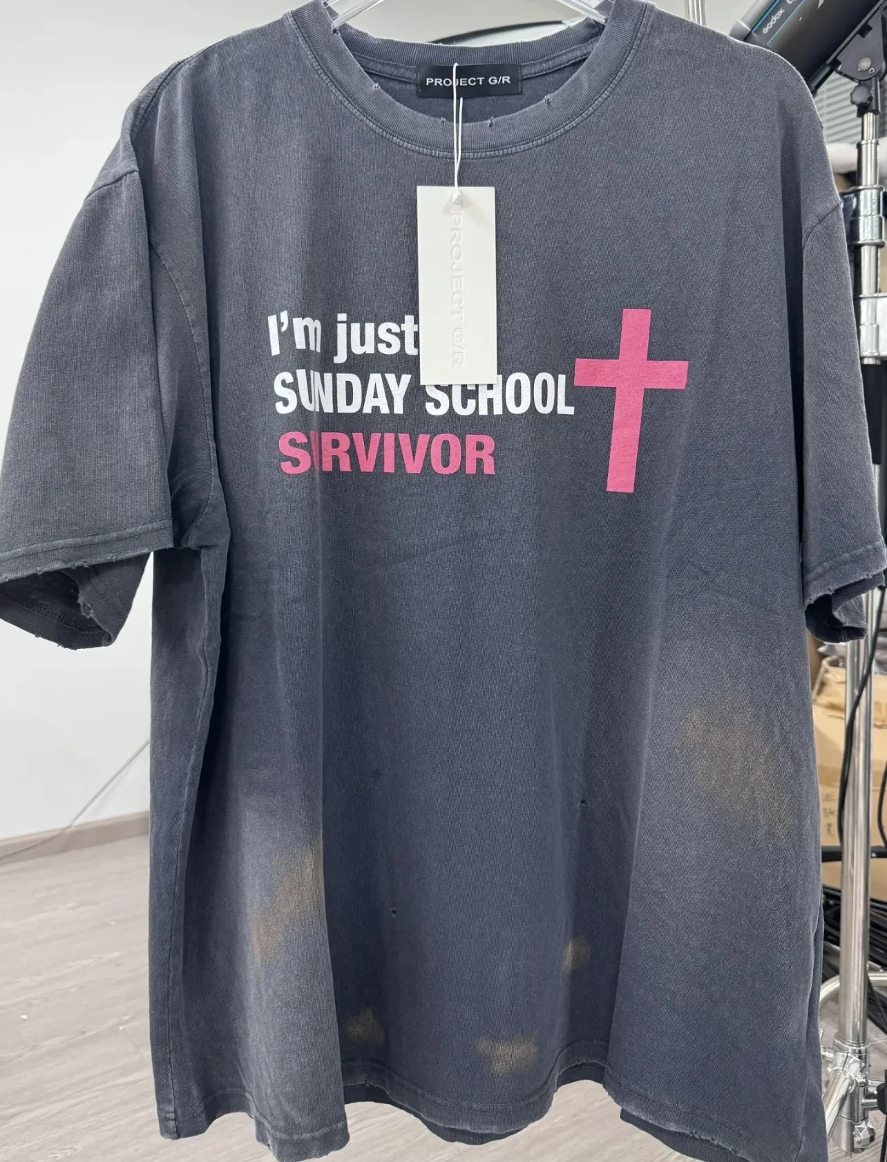 Футболка Stain Black Washed Project GR Хлопковая свободная футболка 2025 Лето Мужчины Женщины