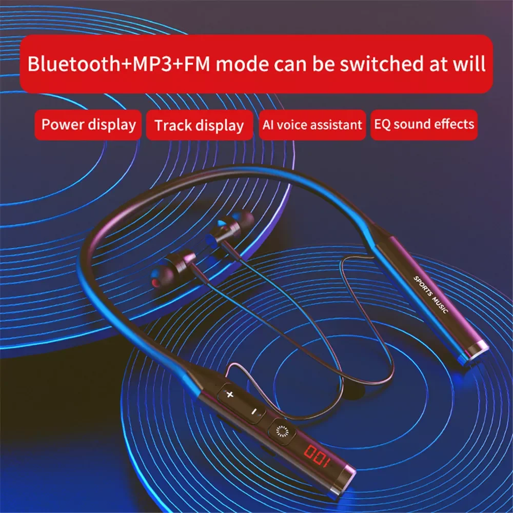 

kebidu Noise-reducing Wireless Bluetooth Neckband earphone HD Waterproof Music Sport Headset Support FM Radio TF Card Playback