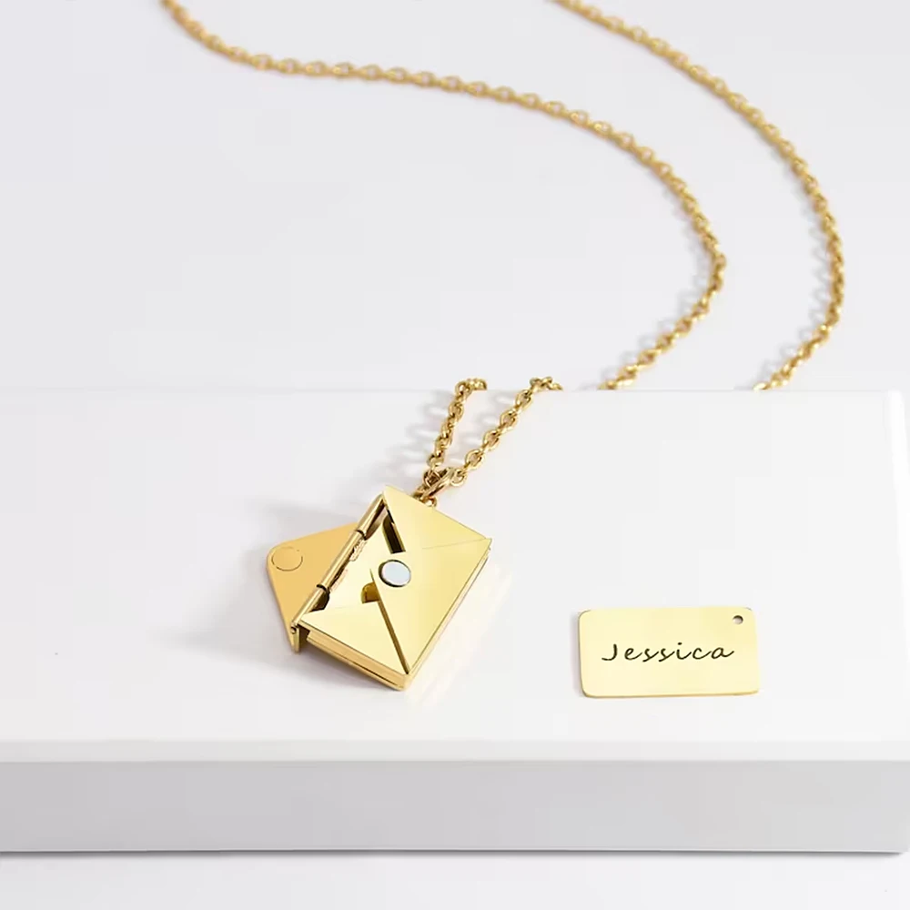 Personalized Message Envelope Necklace Custom Engraving Love Letter Stainless Steel Jewelry Confession for Valentine's Day Gifts