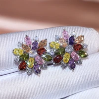 new luxury sunflower double layer zircon stud earrings for women fashion ladies copper high quality bridal earrings accessories