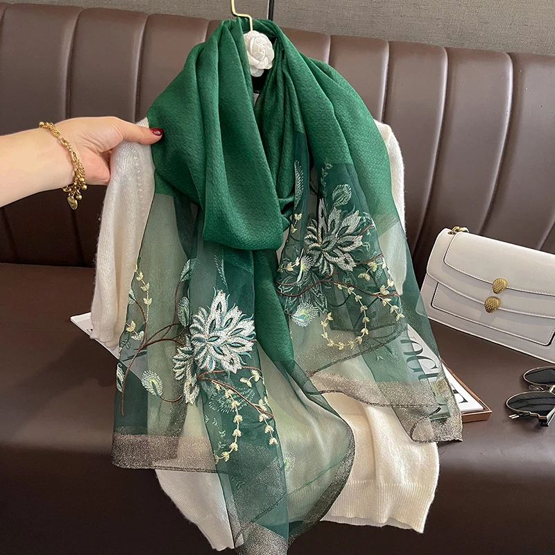 

2023 новый роскошный модный бренд, женский шелковый шарф с принтом, прозрачные сетчатые шарфы, головной платок, женская вуаль Bufanda
