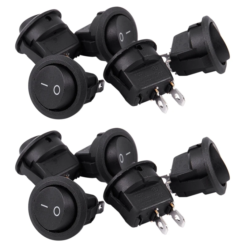 

10Pcs SPST Black Button On/Off Round Rocker Switch AC 6A/250V 10A/125V