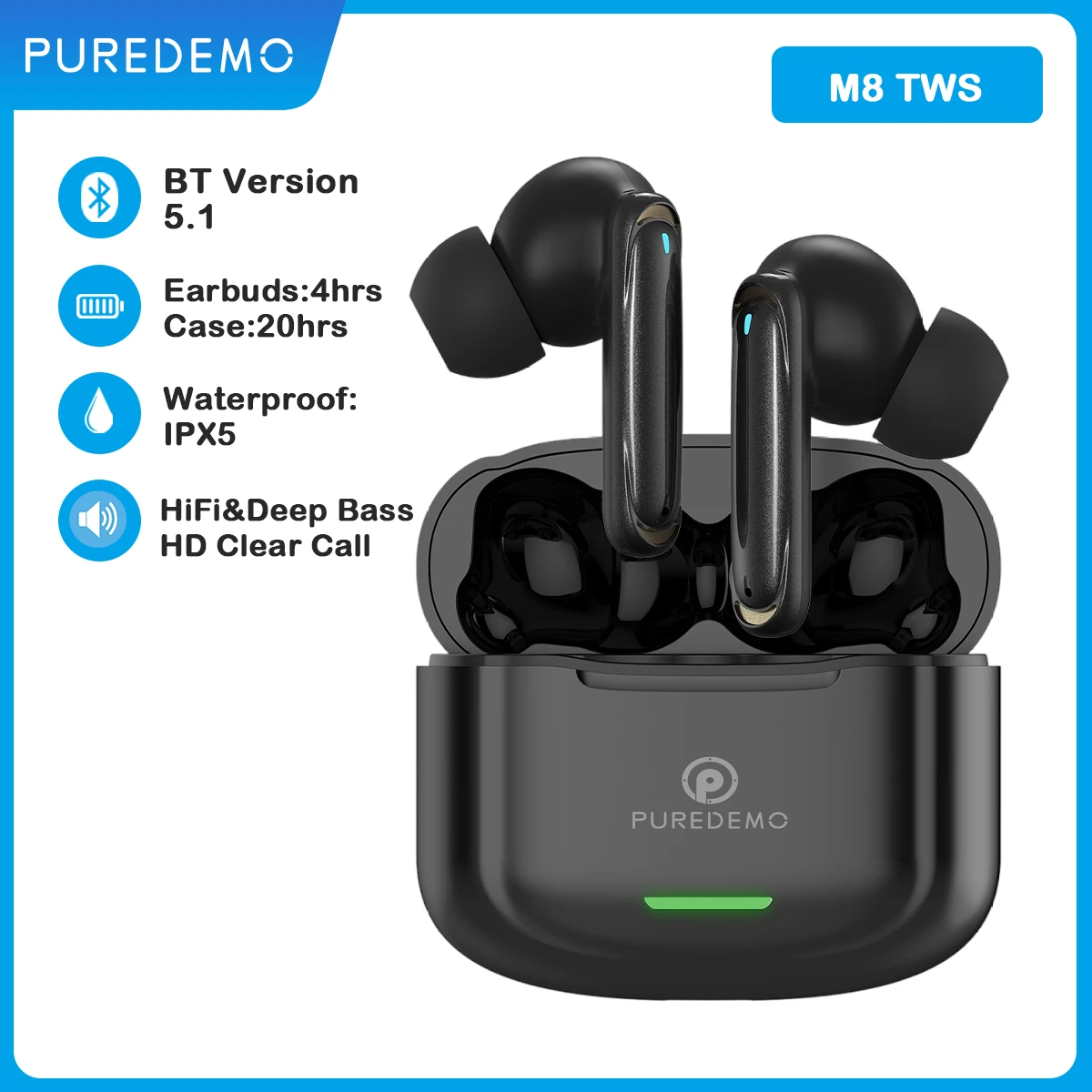 Bluetooth Wireless Headphones Deep Bass TWS Earphones Noise Canceling Sports Waterproof Earbuds HD Call Headsets With Microphone
