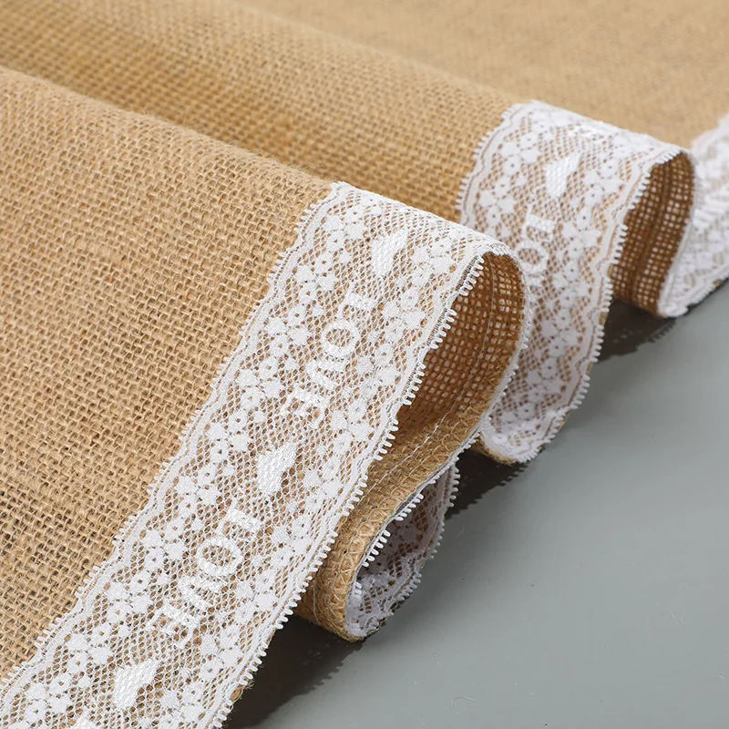 

Jute Burlap Lace Hessian Table Runner for Christmas Wedding Festival Party Event Love's Table Runners Restaurant Table Decoratio