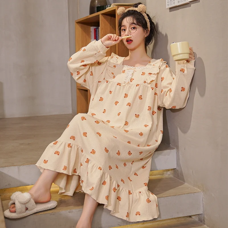 

Женская хлопковая ночная рубашка с длинным рукавом, размеры до 4XL