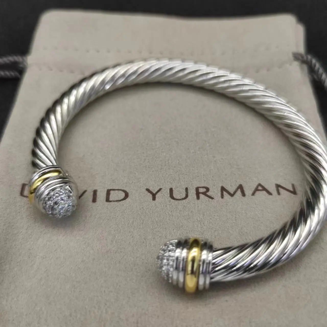 DY David Yurman 7MM Round Head Color Separation Bracelet Buckle in Sterling Silver with 18K Rose Gold PLATED
