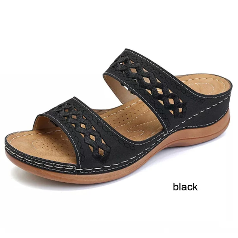 Plus Size 34-44 Women's Summer Open Toe Comfortable Sandals Super Soft Pu Leather Wedge Walking Sandals