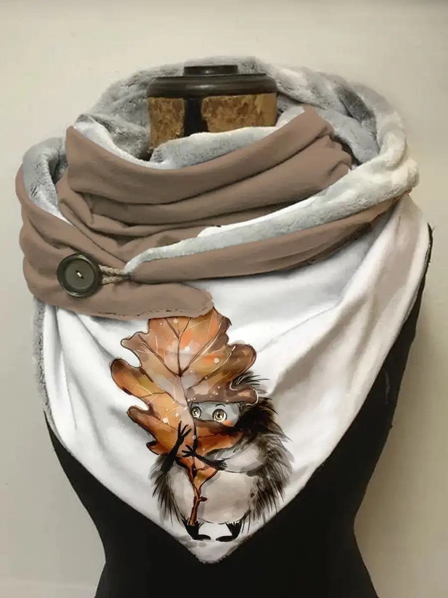 

Women's Autumn And Winter Watercolor Cute Hedgehog Leaves Shawl Scarf