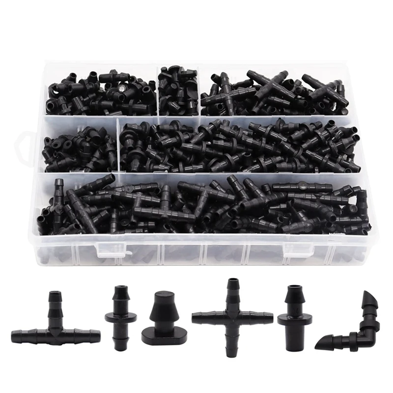 Drip Irrigation Barbed Connectors Kit 4Mm Drip Irrigation Fittings Black For Vegetable Garden Lawn Flower Pot