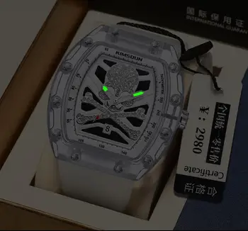 Luxury Quartz Watch Military Top Brand Men Sport Watches Male Tonneau Transparent White Silicone Strap Diamond Skull Wristwatch Other Image