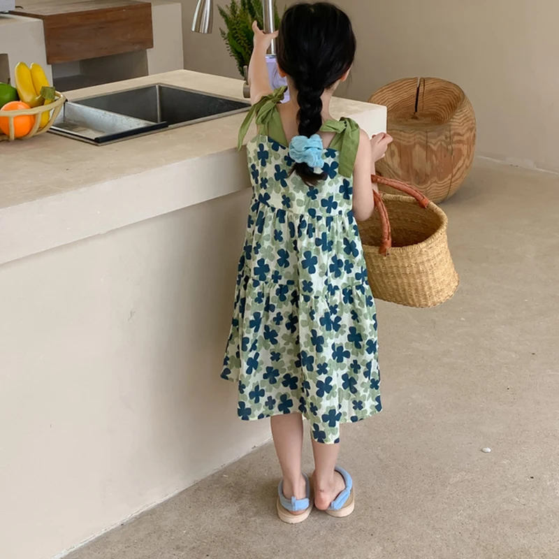 Criscky 2022 New Brother Sister Clothes Printed Sweet Girls Suspenders Long Skirt Boys Two Piece Suit Summer Boy's Suit