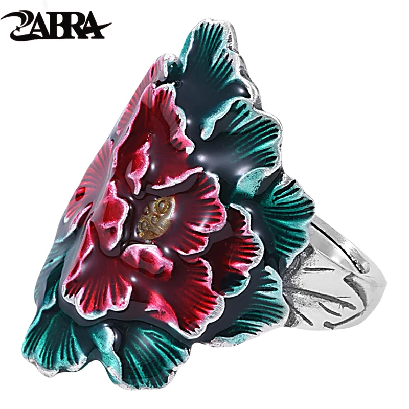 Кольцо ZABRA из стерлингового серебра 990 эмалированное кольцо с пионом для женщин