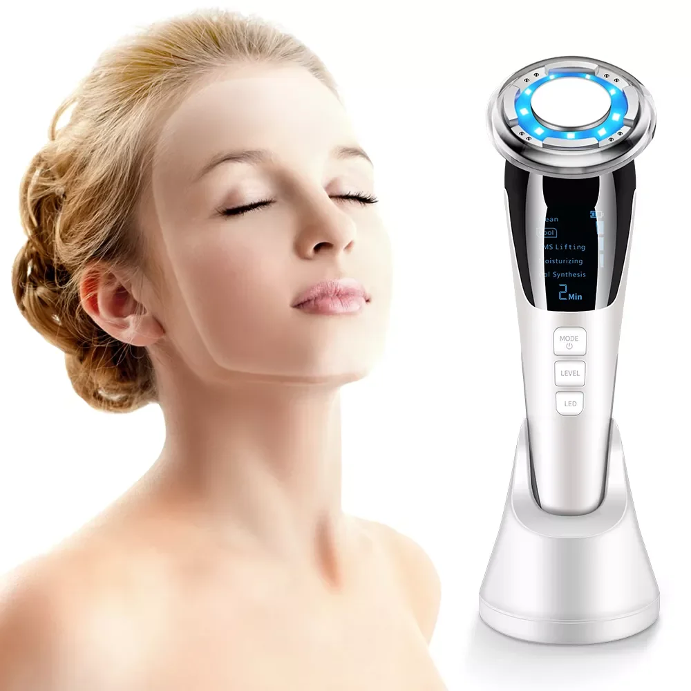 

NEW2023 Ultrasonic 7 in 1 Beauty Device LED Light Photon Therapy Anti Aging Skin Rejuvenation Facial Cleaner EMS Lifting Face Ma