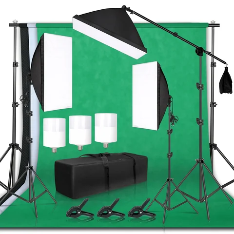 Софтбокс для фотосъемки, комплект оборудования для студийной фотосъемки с поддержкой рамки, аксессуарами, с 3 предметами фона и штативом