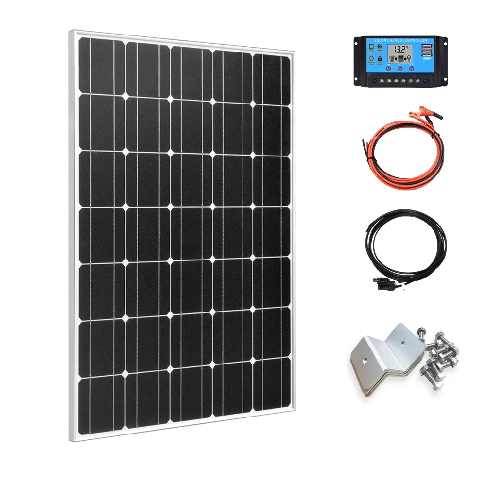 

18V 100W Rigid Glass Solar Panel Monocrystalline Cell 12V 100 w Solar panels Home Roof 200 w Photovoltaic kit US Warehouse