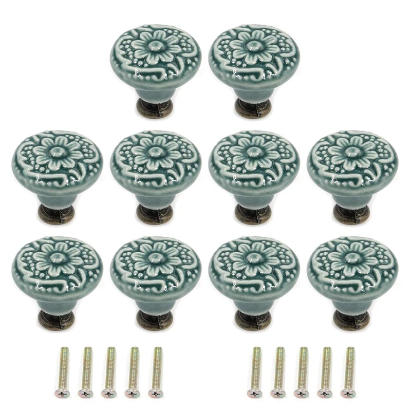 

Hot YO-10Pcs Decorative Knob Ceramic Knobs Drawer Cabinet Pull Handle Knobs Furniture Decorative Pull Tool With Mounting Screws