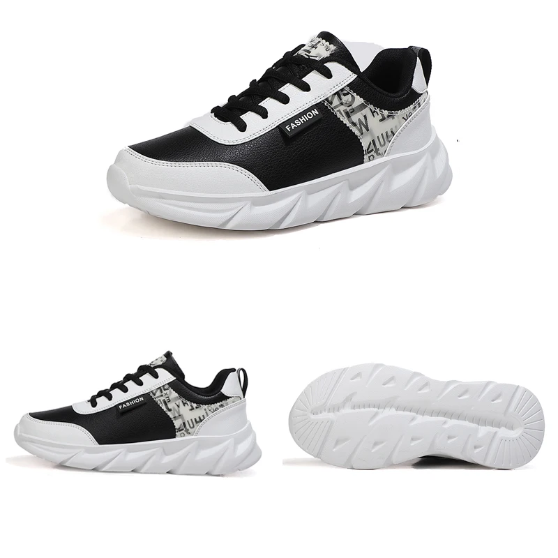 New Casual Fashion Women's Vulcanize Shoes High Quality Leather Women's Sneakers Big Size Walking Lace Up Women's Running Shoes