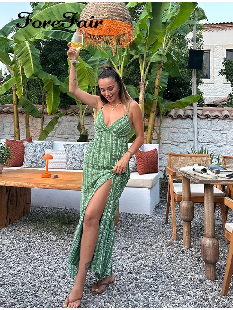 

Forefair Y2K Embroidered Suspender Women Beach Style Summer Sexy Backless Sleeveless A-Line Dress Female Elegant Holiday Robe