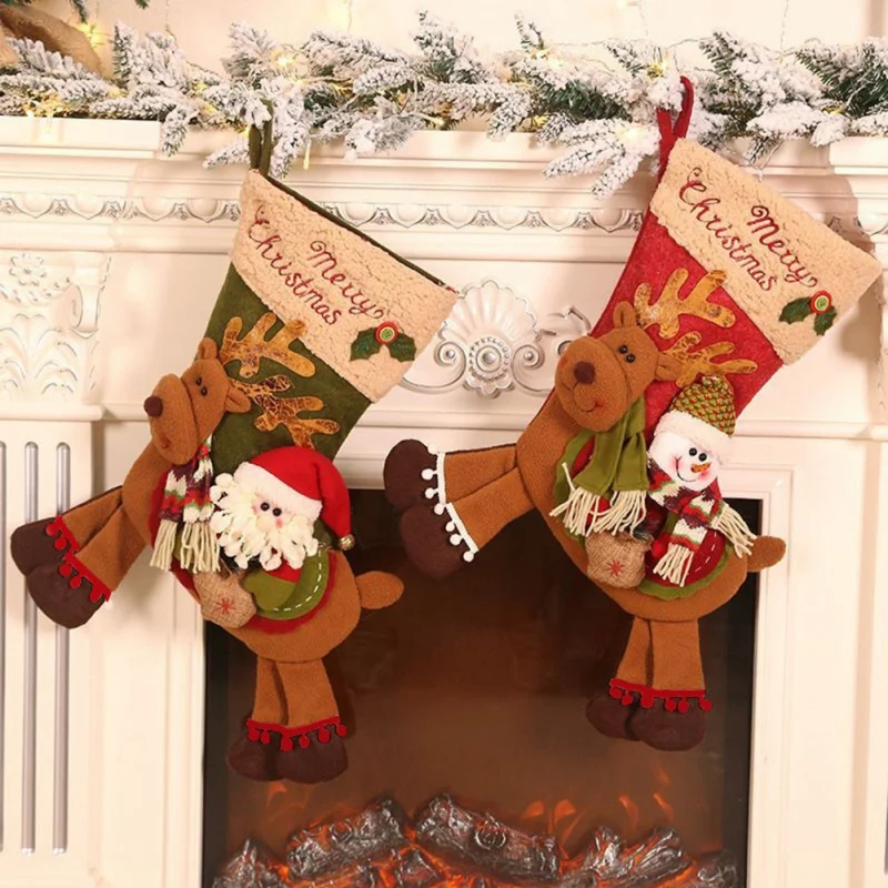 

Рождественские чулки, Подарочные мешки с Санта-Клаусом, рождественские украшения для дома, сумка для конфет, подвеска на новый год