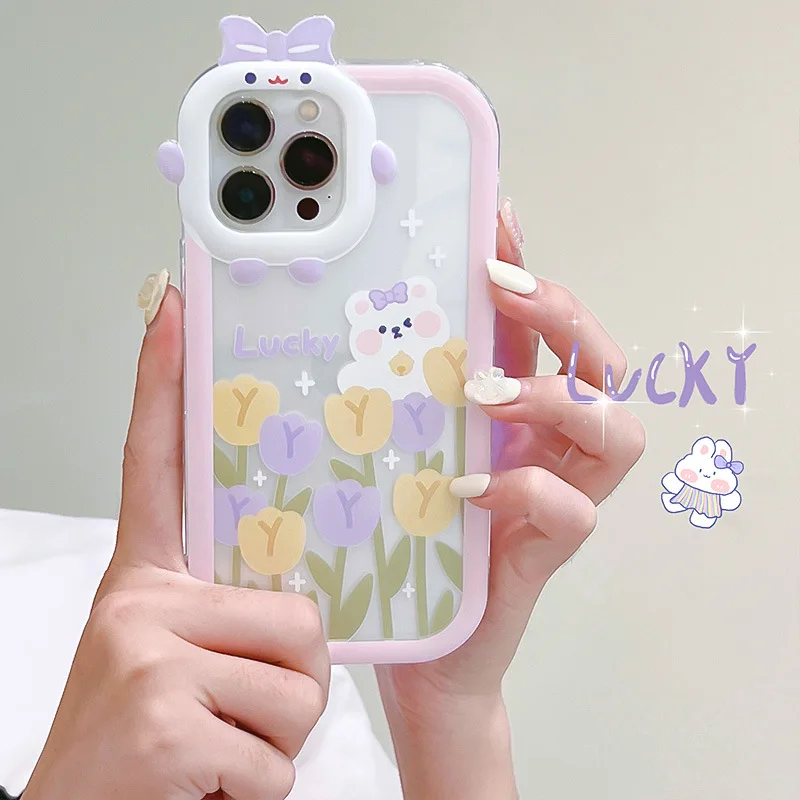 

Cartoon Flower Bowknot Little Monster Phone Case For Iphone 11 XR 7 8 Plus 13 12 14 11 Pro Xs Max Se3 Se2 X Soft Silicone Cover