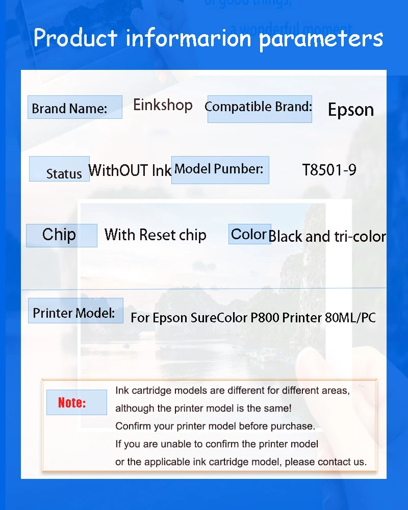 Einkshop 9 шт. T8501-T8509 многоразовые картриджи с постоянным чипом для принтера Epson SureColor